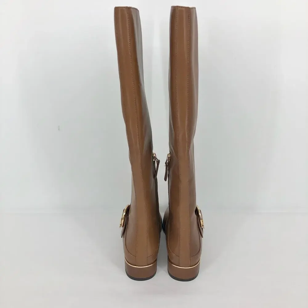 TORY BURCH Women's Sofia Riding Boots Size 5M Brown Leather Knee-High NWOB